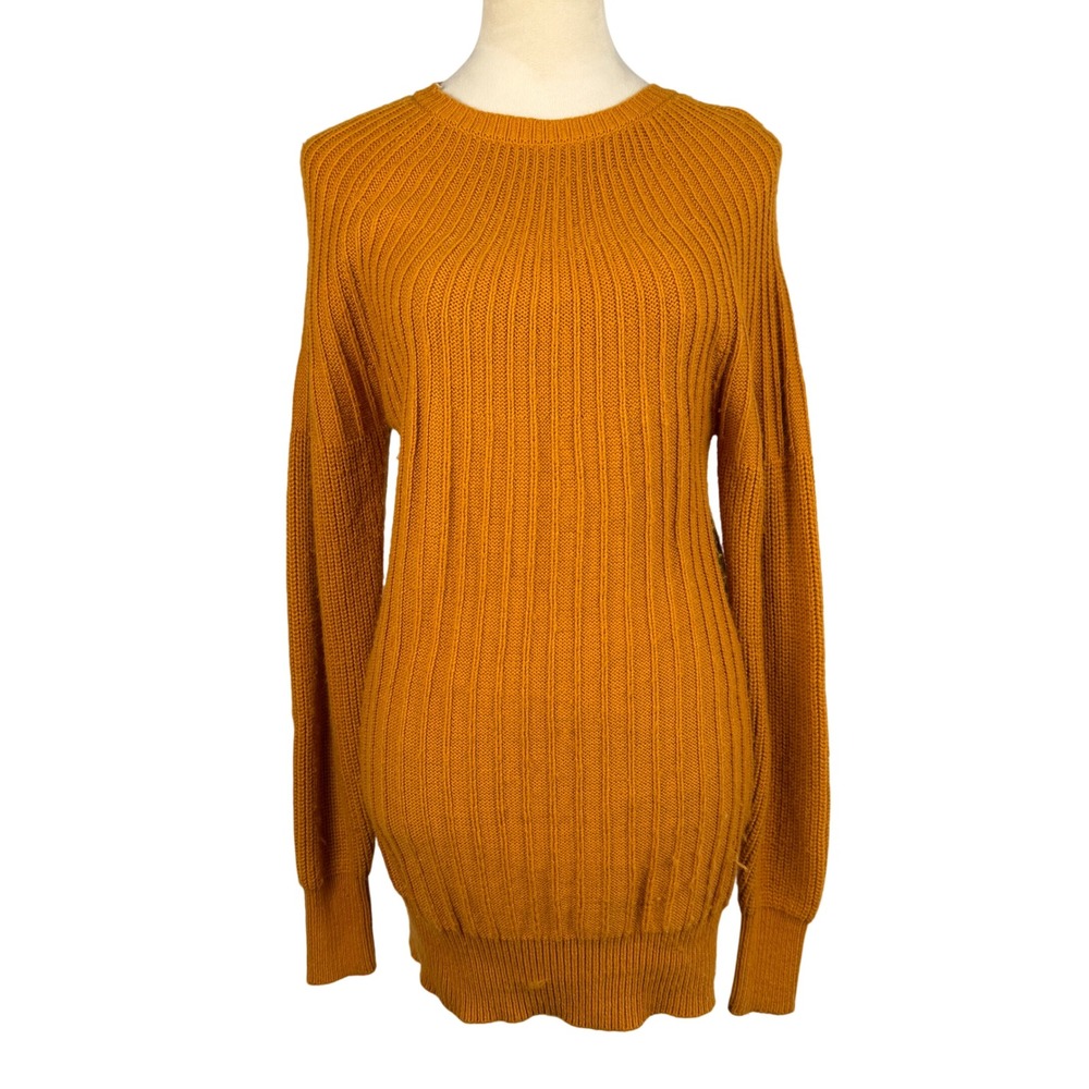Ribbed Knit Sweater Dress Ochre Mustard Size Small Alpaca Blend Casual Cozy